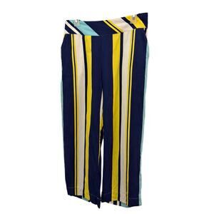 Soft Surroundings Silk Striped Pants Blue Yellow White Side Zip PM Beachy Resort